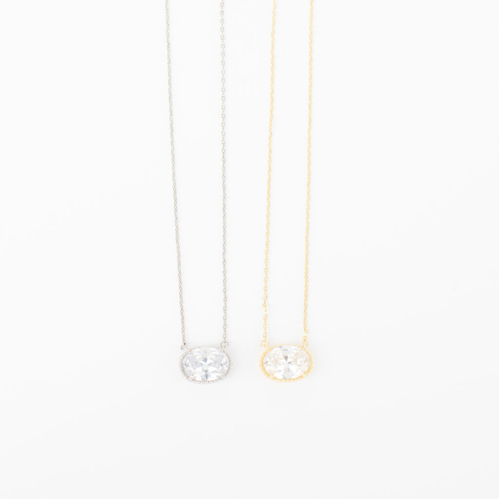 Amaya zircon pendant necklaces in stainless and gold stainless