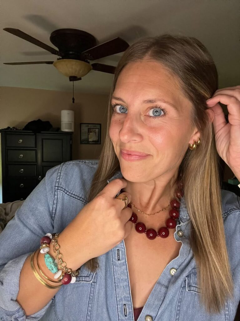 Bauble Burgundy Necklace styling image 6.