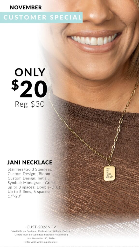 Jani Necklace November 2026 customer special: $20, regularly $30, valid November 1–30
