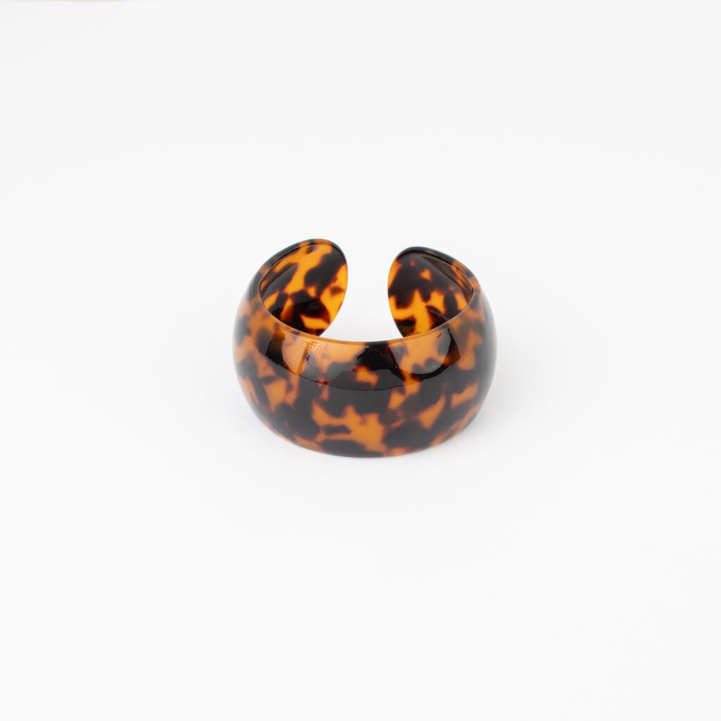 Glossy Tortoise resin cuff bracelet with honey amber and deep brown pattern